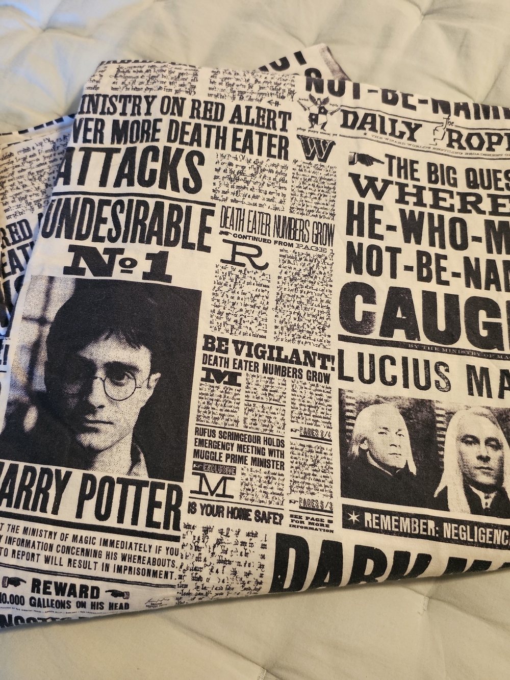 Pottery Barn Teen Black & White Newsprint Harry Potter Flat Sheet